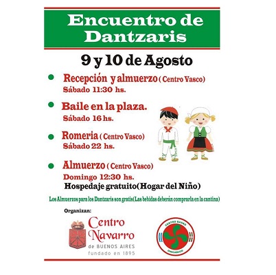 Afiche del Encuentro de Dantzaris organizado por el centro vasco Guillermo Larregui y el Centro Navarro de Buenos Aires